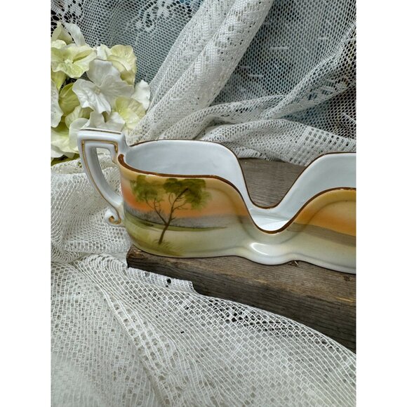 Vintage Nippon Hand Painted Spoon Holder Sunset & Tree Sceen - Picture 2 of 11